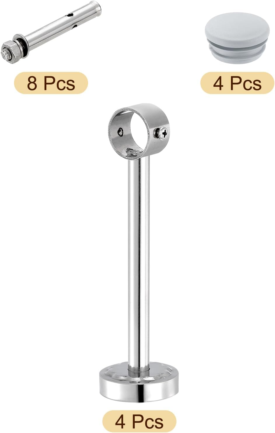 uxcell 4 Set 9.84inch Ceiling Mount Bracket Fit 1.26inch Pipe, Stainless Steel Curtain Rod Holder Closet Rod Holders for Wardrobe Bathroom Curtain Pipe, Silver