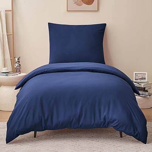 RUIKASI Housse de Couette 140x200 cm Bleu Marin avec Fermeture Éclair – Parure de Lit 1 Personne pour Lit 90x190 avec 1 Taie d'oreiller 65x65 cm – Ensemble en...