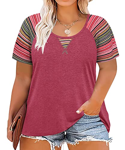 Image of CARCOS Plus Size Tops for Women Short Sleeve Shirt Summer Star /Leopard /Tie Dye /Flower Crewneck Pullover Tunic XL-5XL