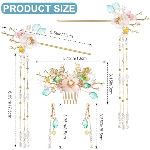 HINZIC 5PCS Pinzas para el Cabello con Cristales, Perlas y Diseño Floral Retro Estilo Hanfu Chino para Mujeres y Niñas miniatura 3