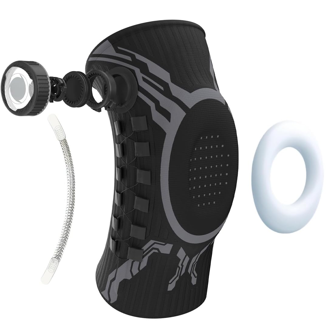 Sanovie STABILIX PRO Genouillère avec bouton de réglage rapide - pour un ajustement personnalisé, avec soutien de ressort et coussin de gel - matériau respirant et anti
