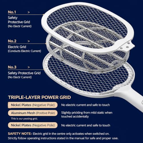 Image of FLYNGO 2 in 1 Mosquito Killer Racket with UV Light | Manual & Auto Kill Modes | Rechargeable Lithium Battery | Type-C USB Charging | Electric Mosquito Bat with Base Stand (White)
