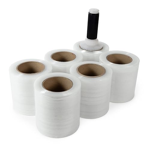 IDL Packaging Mini rollo elástico de 5 pulgadas, calibre 120 (paquete de 6) con un mango de plástico incluido, envoltura de plástico transparente de
