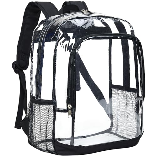 Vorspack Clear Backpack Heavy Duty - Large Clear Bookbag for Girls Boys, Transparent Backpack for School, College, Work, Concert - Black