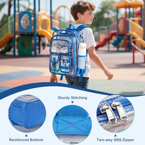 Image of Clear Bookbag with Chest Strap, 17 inch Heavy Duty See Through Backpack with Anti-theft Hook & S-shaped Shouler Straps, Large Clear Bags for Work Sport School Travel