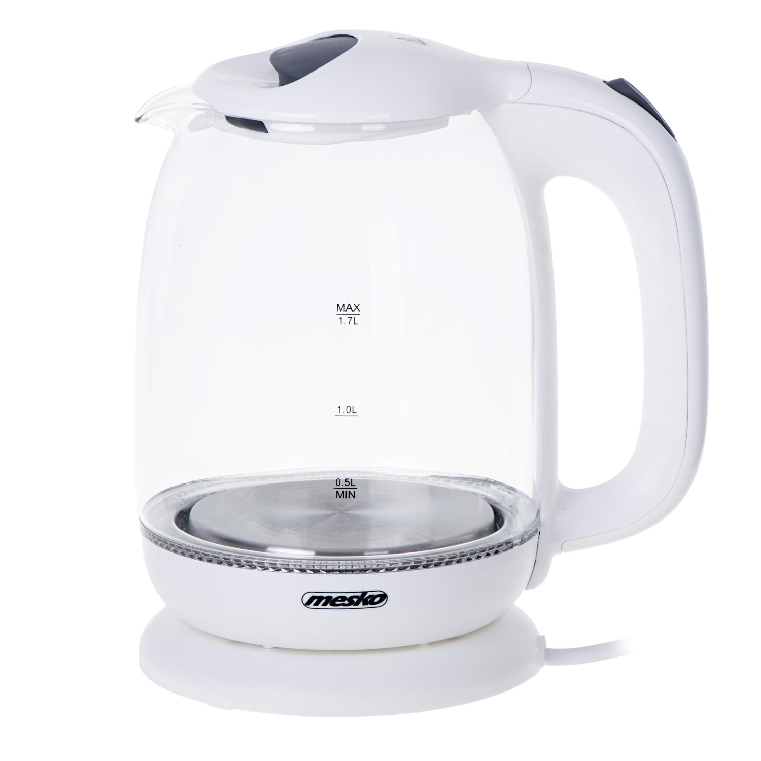 ADLER Mesko Bollitore in vetro 1,7 l, base girevole, illuminazione LED, bianco