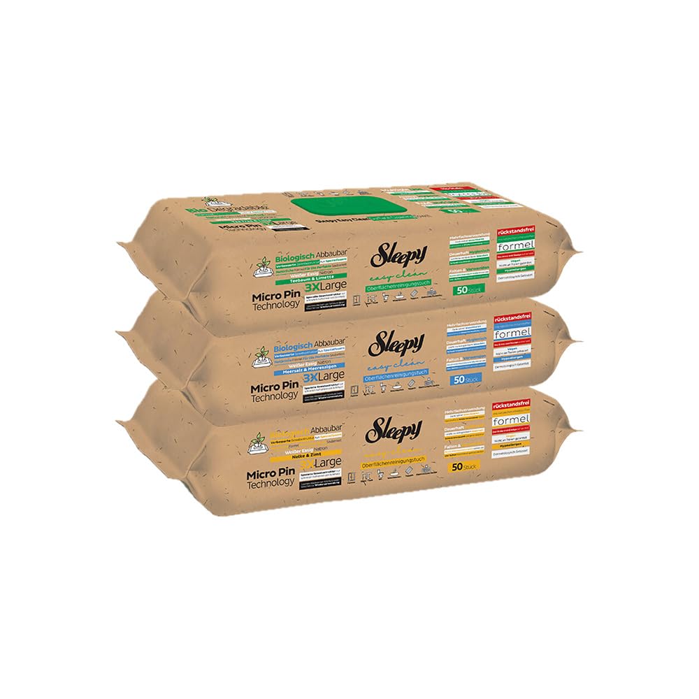Sleepy Easy Clean Bio Mix Set di panni per la pulizia di pavimenti e superfici, 1 verde/1 blu/1 giallo