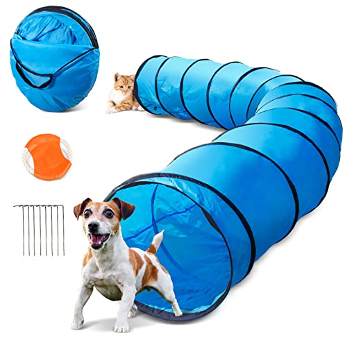 Dog Tunnel 16.5ft Agility Pet Training Tunnel Tube with 1 Frisbees and Carry Bag for Cats Dogs Outdoor Training