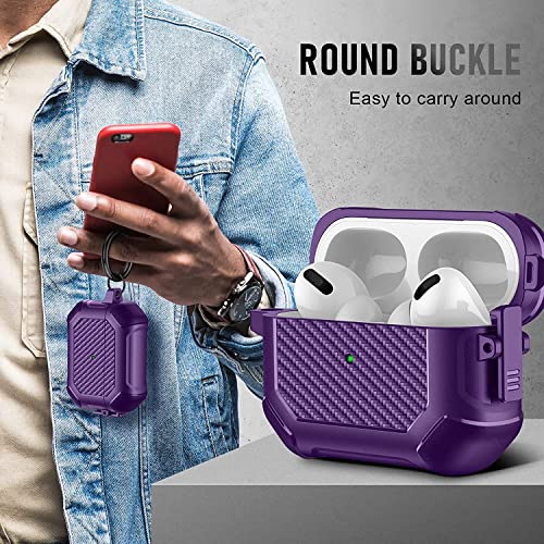Image of Printme for AirPods Pro 2nd Generation Case 2022, Carbon Fiber Secure Lock Clip Full Body Shockproof Hard Shell Protective Case Cover with Keychain for Apple AirPod Pro 2 (Purple)