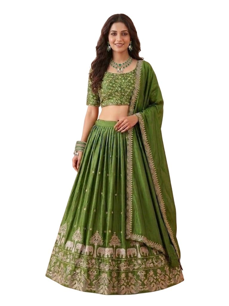 Aika Creation Women's Vichitra Embroidered Semi-Stitched Lehenga Choli Juli LH-AA-image-8