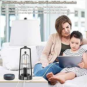Farmhouse Table Lamps with 2 USB Ports, Set of 2 Rustic Industrial Desk Lamp for Living Room, 2-Light Black Bedside Lamp, Bedroom Nightstand Lamp with White Lampshade for House Decor, Reading Farmhouse Table Lamps with 2 USB Ports Set of 2 Rustic Industrial Desk Lamp for Living Room 2 Light Black Bedside Lamp Bedroom Nightstand Lamp with White Lampshade for House Decor Reading