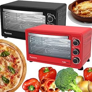 TurboTronic, minioven met draaispies, 23 l, 1500 W, zwart, rood, mini-oven met timer, pizzaoven, grill (black)