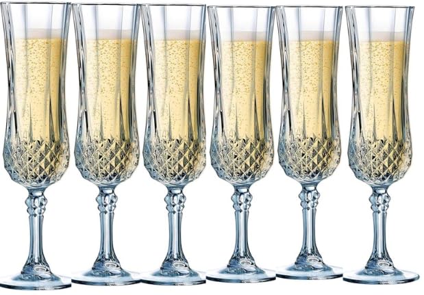 Image of Italian Style Classic White or Red Wine Glasses 180 ml Premium Crystal Clear Diamond Cut Glass | Perfect for Cocktail, Brandy, Mocktail, Champagne Set of (Long Big cry.$, 6)