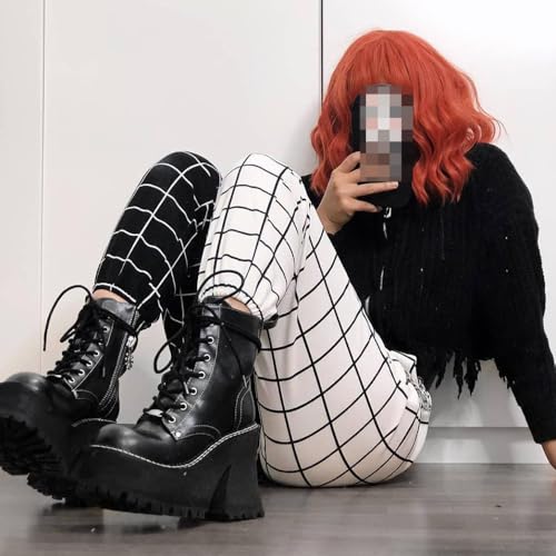 Women's Casual Mid-Rise Plaid Wide Leg Lounge Long Pant Loose Classic Color Block Print Elastic Waist Pants4