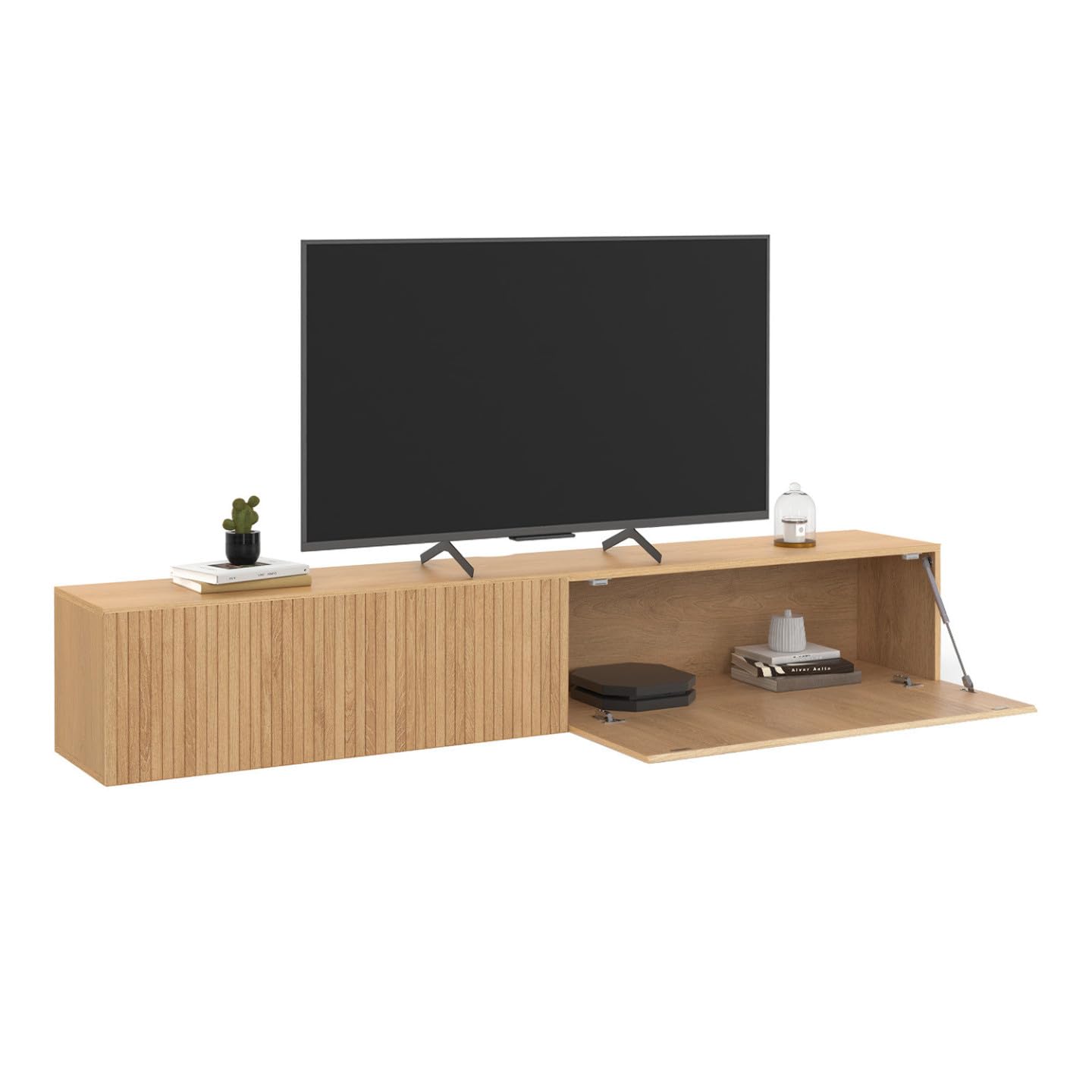 IDMarket - Meuble TV 180 cm Suspendu Juliette 2 Portes Lattes tasseau Bois Coloris chêne