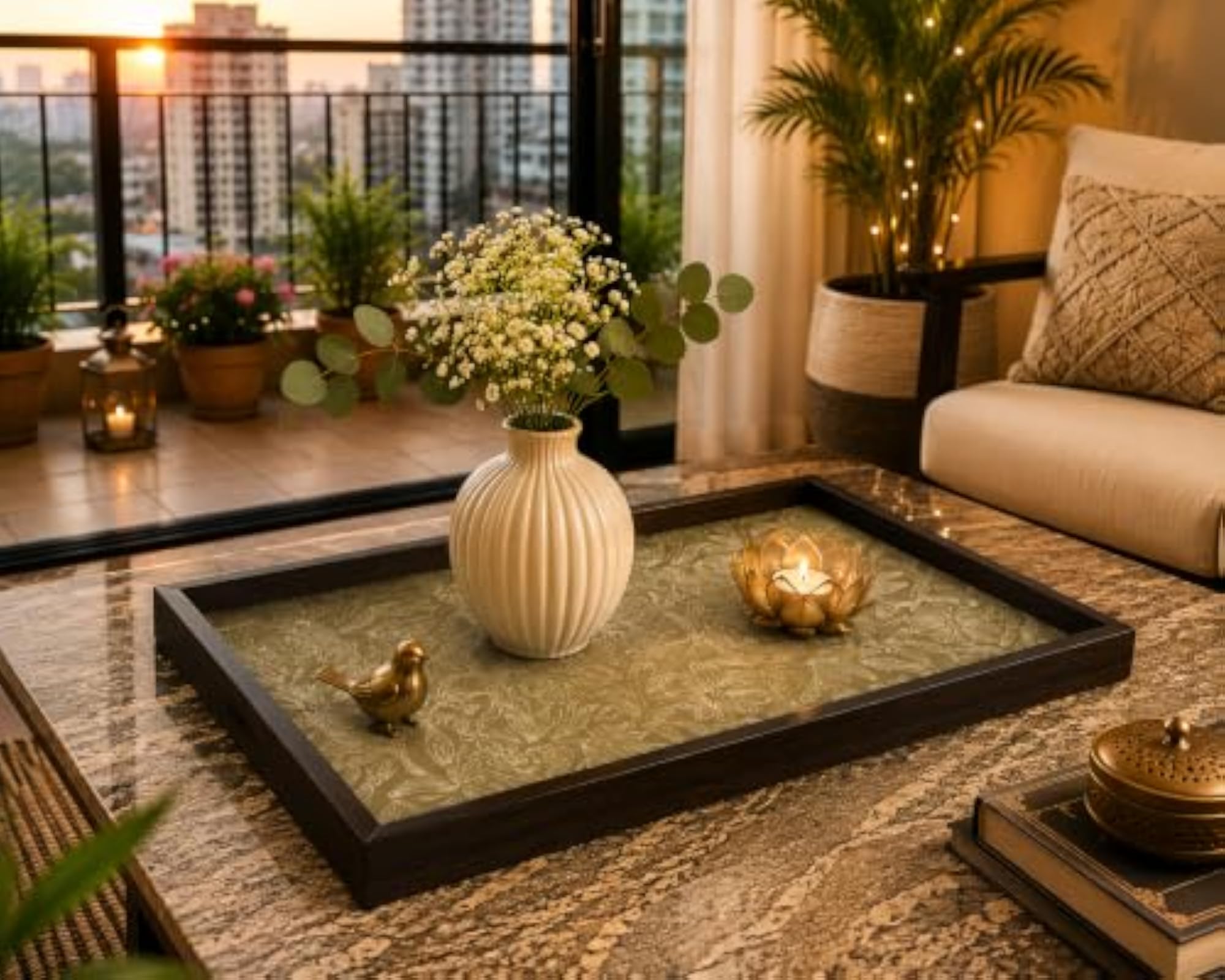 Handcrafted Wooden Serving & Decorative Tray - Lemon Yellow