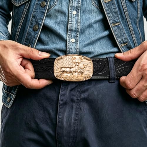 Image of Dubulle Mens Ratchet Belt Gold Click Buckle Adjustable Leather Belts