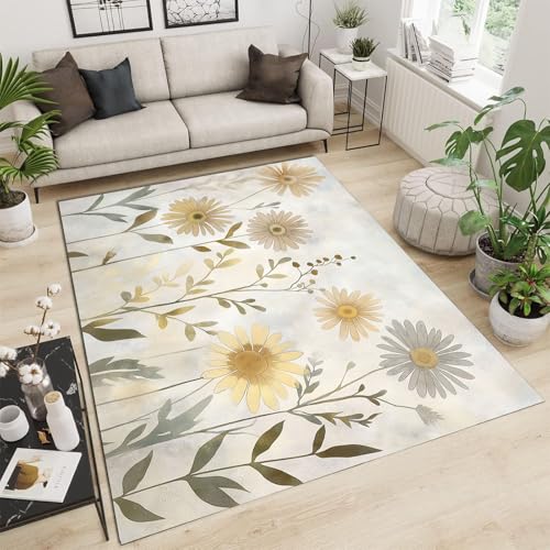 Tapis imprimé aquarelle fleurs sauvages grand format doux