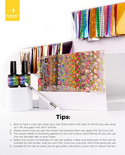 Burano Nail Art Foil Glue Gel, 15Ml 2 Bottles With 60Pcs Foils Sticker thumb #6