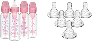 Dr. Brown's Natural Flow Anti-Colic Options+ Narrow Baby Bottles, Floral Designs, 8oz/250mL & Dr. Brown’s Natural Flow Lev...