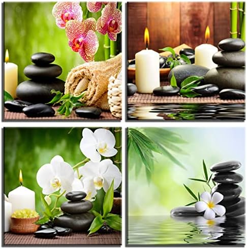 NAN Wind Spa Massage Treatment Painting with Bamboo and Plumeria Wall Art Painting the Picture Modern Zen Canvas Painting Prints Giclee Art for Home Office and Kitchen Framed Ready to Hang