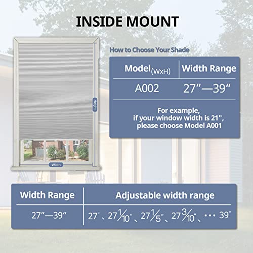 Cellular Shades No Tools Honeycomb Custom Blackout Blinds Easy Cutting Telescopic Track Cellular Blinds For Window Shades ，White, 39" W X 64" H #TOP5