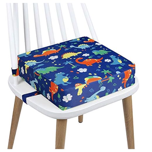 Toddler Booster Seat Dining, Washable 2 Straps Safety Buckle Kids Booster Seat for Dining Table, Portable Travel Increasing Cushion (Dinosaur-Blue)
