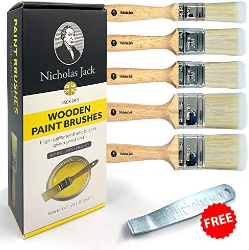 Nicholas Jack Professional Paint Brushes Decorating Set 5 Pure Synthetic Paint Brush Set for Interior & Exterior Decorating