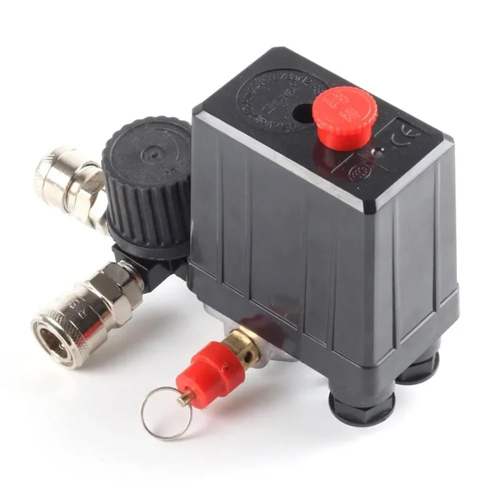 Interruptor de Control de presión de bomba de compresor de aire, regulador de alivio del colector de 4 puertos, 220V/380V, válvula de Control de 30-120PSI con manómetro(B-380V)