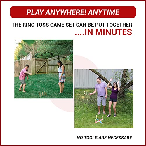Bolaball Wooden Ring Toss Game For Kids Family Adults | Includes 6 Durable Rope Rings And A Carrying Case Solid Wood Games | Easy To Assemble Fun Toss Backyard Toys #TOP1