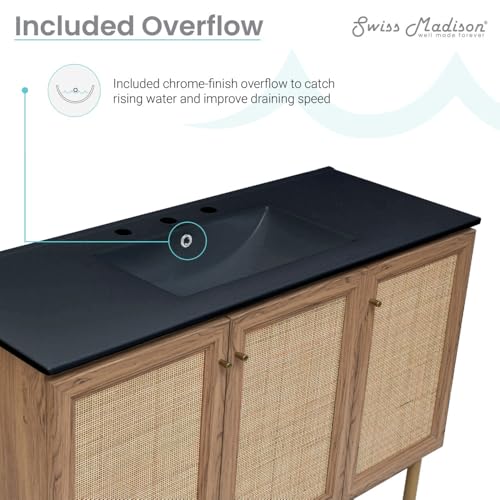 Image of Swiss Madison Classe 48 in. Brown Oak Bathroom Vanity with Black, 3-Hole Ceramic Sink Top
