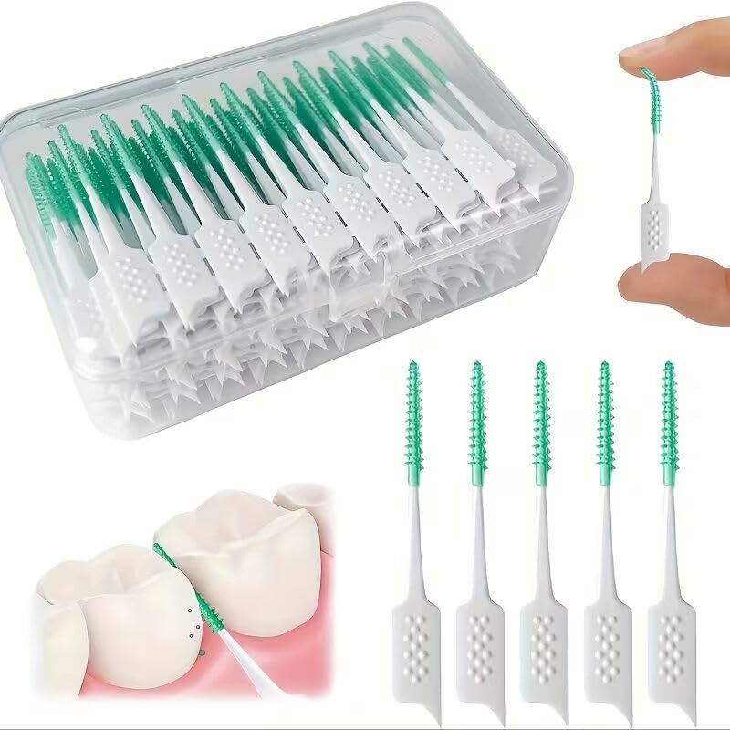 Sandra 80 PCS Interdental Brush for Teeth Cleaning, Dual Use Silicone Dental Picks, Soft Toothpick Cleaner Between Teeth, Oral Care Plaque Remover, Teeth Gap Cleaning Brush for Braces, Adults & Kids (Green)-image-38