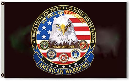 2But American Warriors We Support Our Troops Branches Black Flag Banner 3x5 Feet
