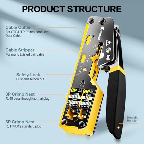 Image of Ethernet Crimping Tool RJ45 /RJ11 Crimper Tools for Cat6 Cat5e Cat5 with 10Pcs Cat 6 RJ45 Connectors and Blades