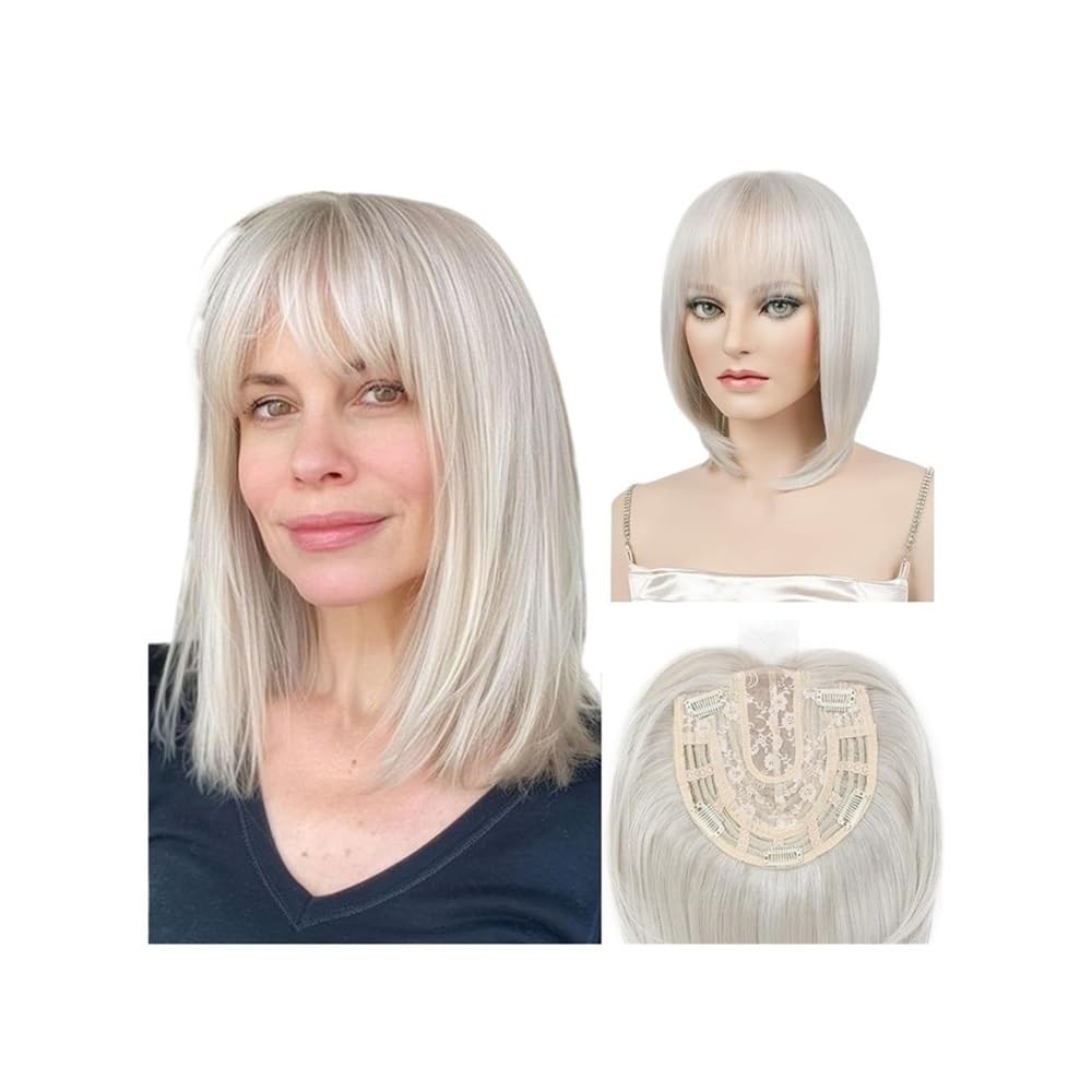 xiuling4568 Hair Topper for Women Short Bob with Bangs, Synthetic Wig for Thinning Hair Hairs Extensions(1001R#)