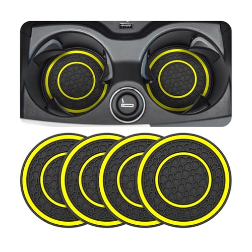 Image of Osilly Car Coasters for Cup Holder, 2.75 Inch No-Slip Anti Dust Insert Coaster, Universal Auto Waterproof Coasters Silicon Insulation Cup Mats for Woman Man, Suit for Vehicle (Black /Yellow, 4PCS)