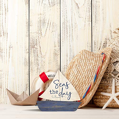 P. Graham Dunn Seas The Day Sailboat Nautical Blue 3.5 x 3.25 Pine Wood Small Tabletop Plaque - Image 2