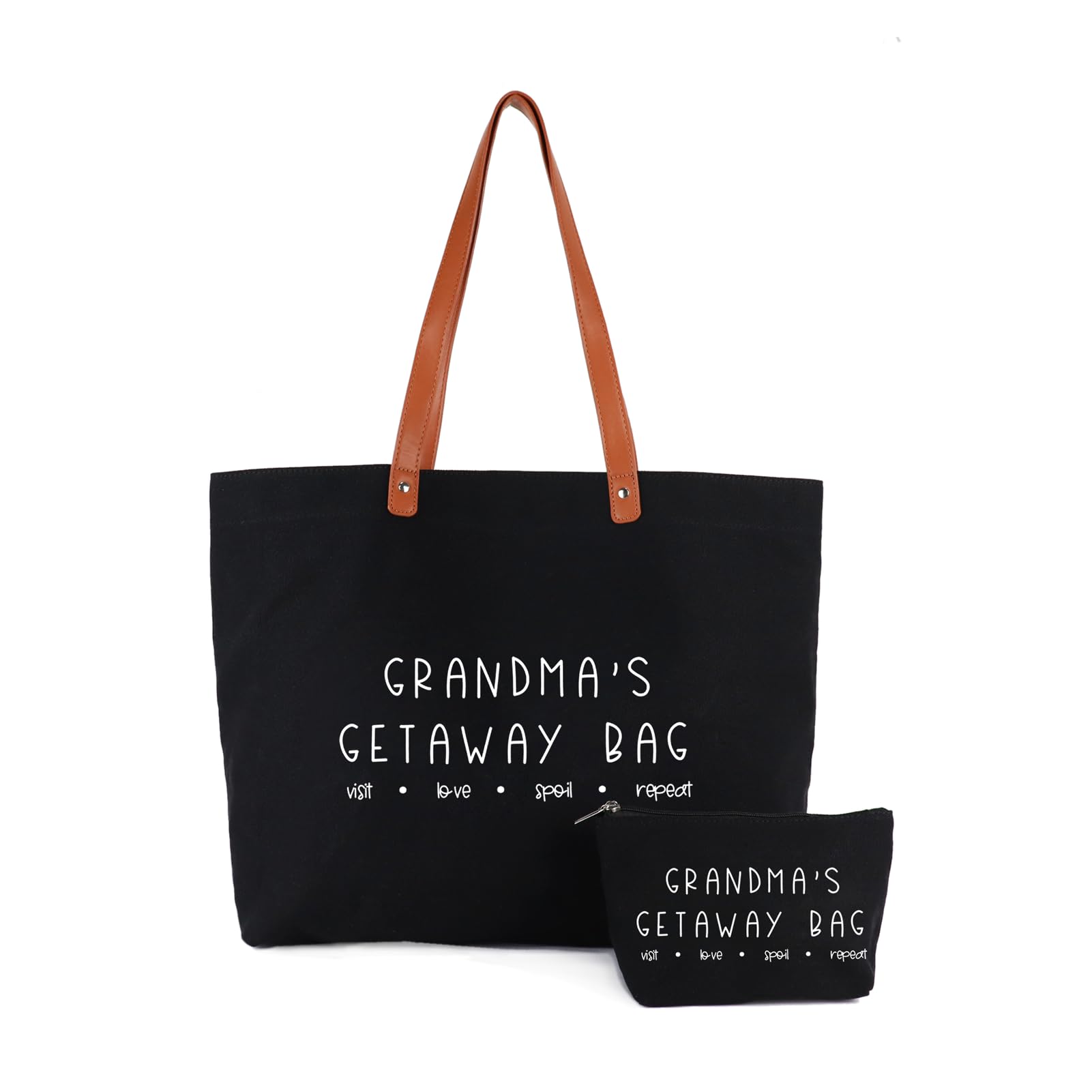 Lamyba Mothers Day Gifts for Gigi Nana Mimi, Grandma Tote Bag with Makeup Bag, Black