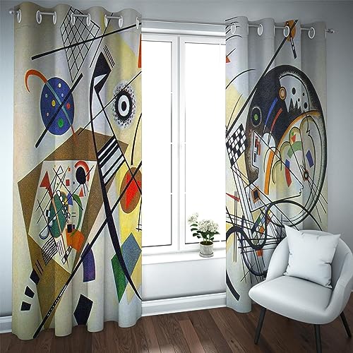 LEFEDA Wassily Kandinsky Style Cortinas Opacas para Dormitorio, Sala de Estar, colección de Arte Lineal Transversal, Cortinas de Ventana con Ojales Suaves, 2 Paneles B200xH260cm