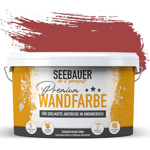 SEEBAUER diy Wandfarbe Rot 2,5L für Innen (No. 336 Red Wine) Edel...