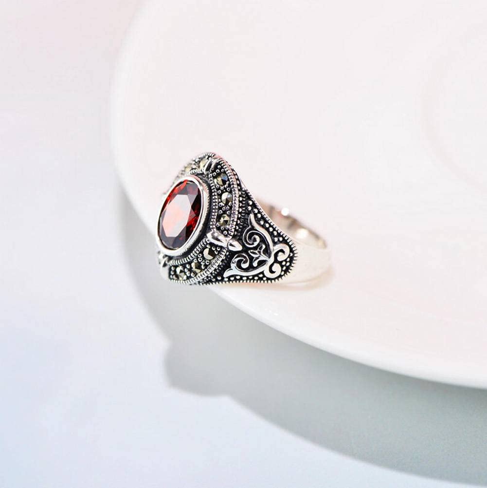Anillo Cerrado Tallado Ovalado de Circonita Roja de Estilo de Corte Retro, Anillo de Moda para Hombres Y Mujeres, Regalos para Amantes, Circonita Roja Tallada 13#, OZZKI, Anillo Circón Rojo Tallad