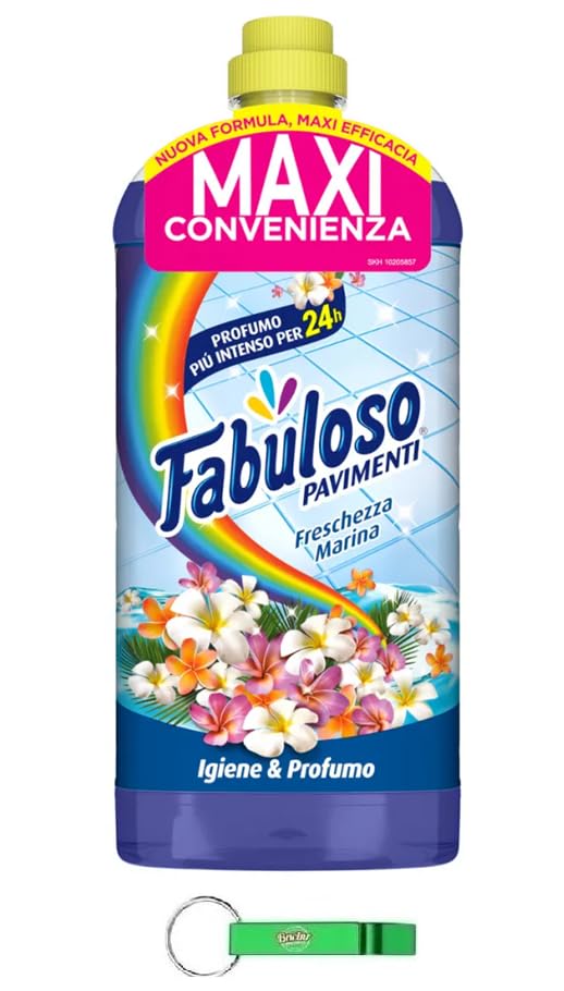 Fabuloso Detergente Pavimenti Freschezza Marina - Limpiador de suelos, aroma fresco y fresco, ideal para todo tipo de suelos y superficies, 1250 ml + llavero Beni Culinari gratuito