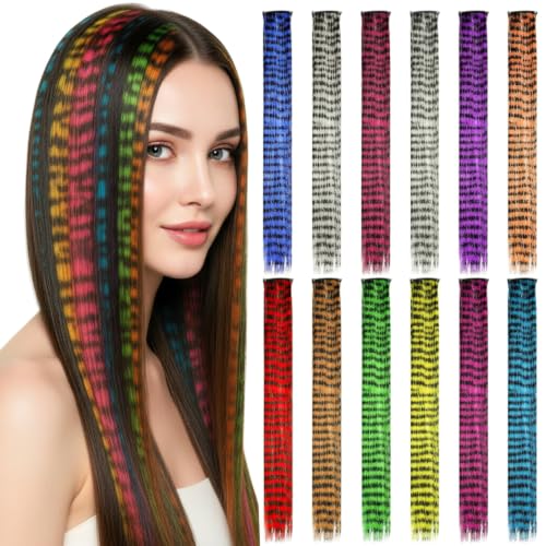 Suncalla 12 Pcs Stripe Printed Raccoon Tail Wig Piece for Halloween,18