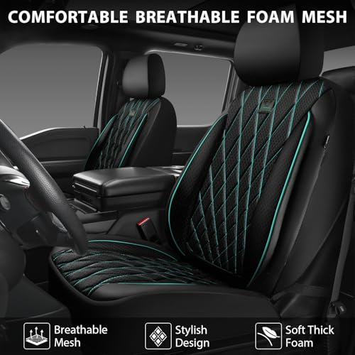 Image of CAR PASS Thick Foam 3D Air Mesh Leather Car Seat Covers Front Seats Only, Breathable Premuim Leather Two Front Seat Cover, Airbag Compatible Universal Fit for 95% Sedan Van Truck SUV,Black and Mint