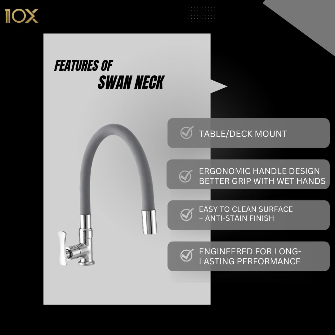 10X Chrome Swan Neck Bathroom Tap - Grey -3