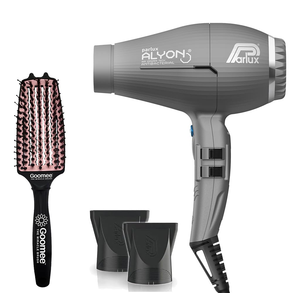 Parlux Alyon Matte Graphite Hair Dryer with Miracle Detangling Brush Medium Size Nylon & Boar Bristles for All Hair Types – Blush Pink
