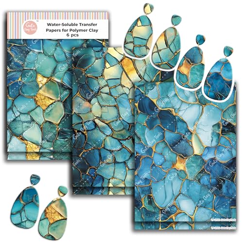 GOTO CLAY TOOLS Blue Stained Glass Clay Transfer Paper – 6 Pcs, Transfer Paper for Polymer Clay, Stained Glass Pattern Polymer Clay Transfer Sheet for Jewelry Making