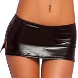 Bodycon Metallic Mini Skirt Stretch Short Skirt Micro Mini Lingerie Skirts Black Faux Leather Sexy Mini Skirt Wet Look Metallic Sexy Clubwear Party Dance Dress Bodycon Skirts for Ladies (Black, M)