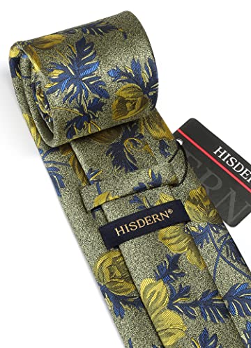 Image of HISDERN Men Floral Ties Woven Classic 3.4 inch Necktie Set Formal Tie Pocket Square for Wedding with Handkerchief Gift Box