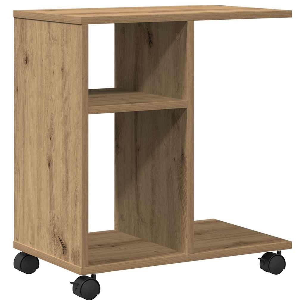 Mesa auxiliar con ruedas, mesa de centro de roble Artisan, mesa de sofá móvil con bandeja de almacenamiento, mesa de café moderna de madera, 50 x 30 x 55 cm, carrito compacto para salón
